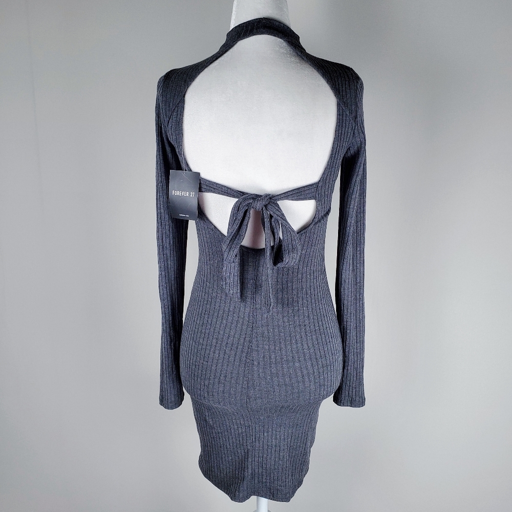 NWT Forever21 Grey Backless Bow Sweater Dress